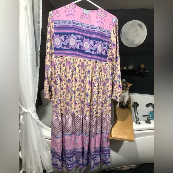 Pink & cream floral Boho maxi dress - Picture 5 of 10